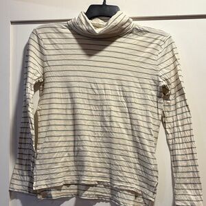 Madewell Cream and Green Striped Turtleneck